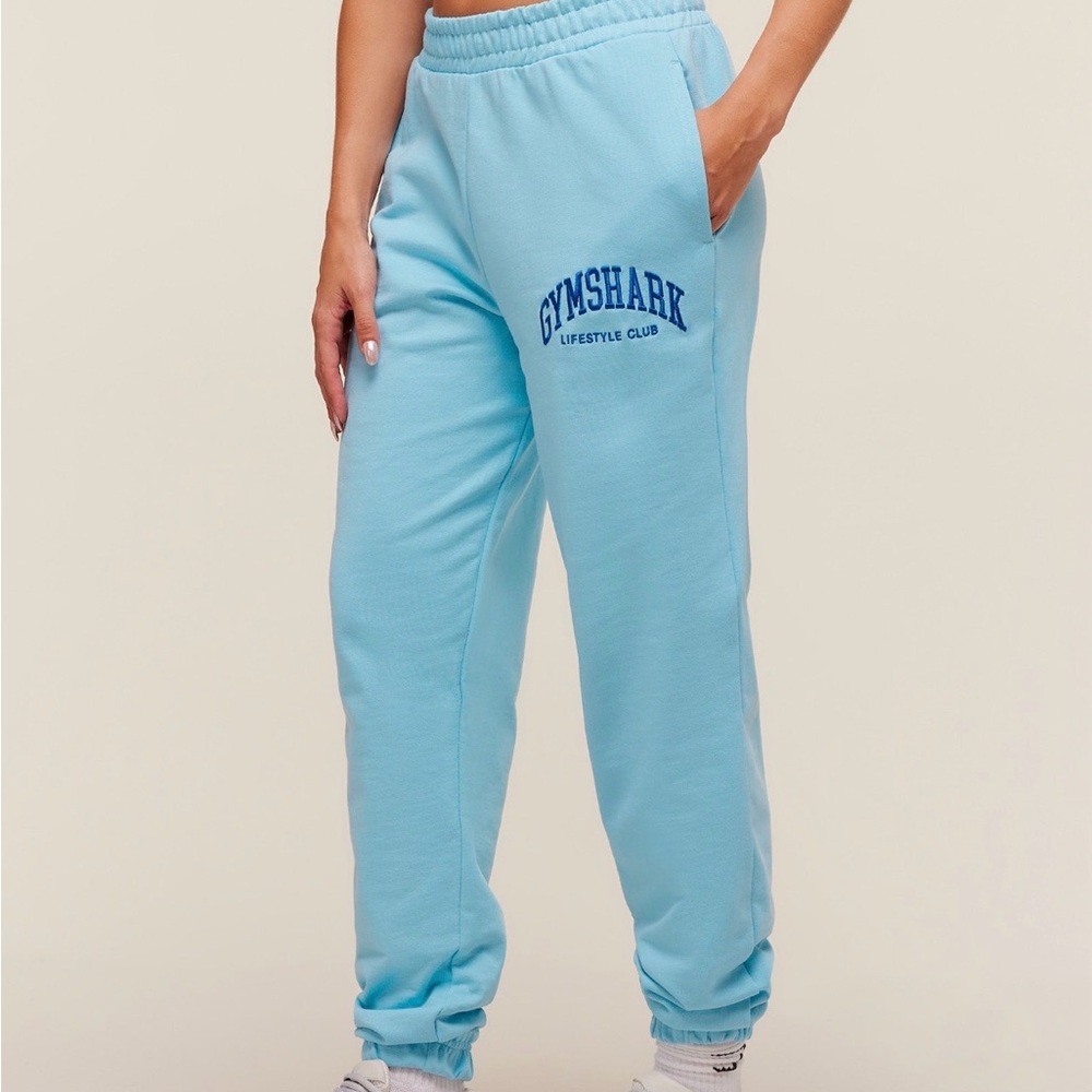Gymshark  Sky Blue Joggers with Navy Logo